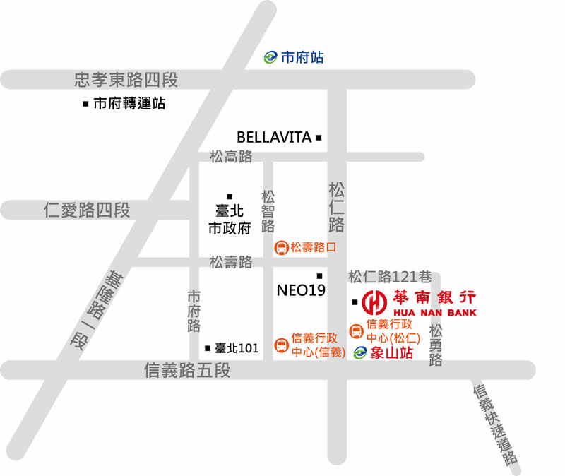 華南銀行總行大樓交通地圖，地圖內容詳細說明如右